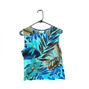 Vintage Women’s Tropical Blue Tank Top Blouse Size Medium Beach Vacation